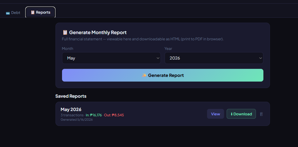 Finance Tracker Reports